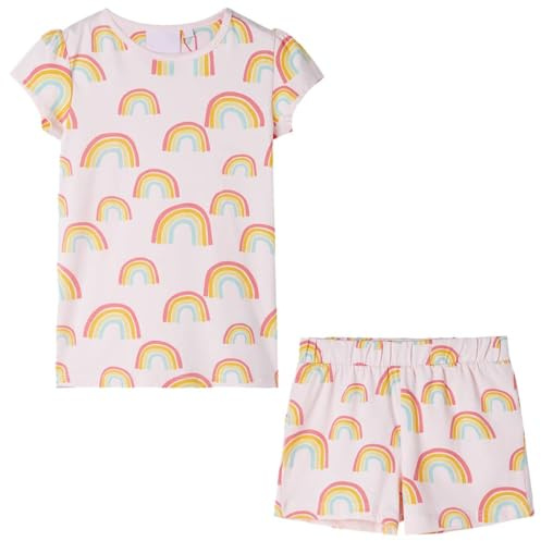 vidaXL Kinderpyjama mit Kurzen Ärmeln Schlafanzug Kinder Kurzarm Pyjama Zartrosa 116
