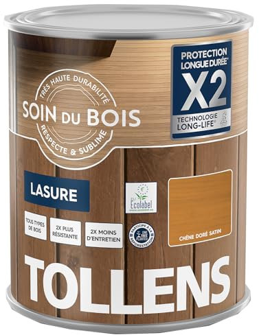 Tollens - Lasure - Ultra Résistante - Adhérence Renforcée - Protège et Décore - Protection Anti-UV - Technologie LONG-LIFE - Satin - Chêne Doré - 5 L