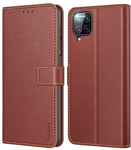 Ganbary Handyhülle für Samsung Galaxy A12 /M12 Hülle, Premium Leder Klapphülle [Kartenschlitzen] [Magnetverschluss] [Standfunktion] kompatibel mit Galaxy A12 /M12 Schutzhülle, Braun