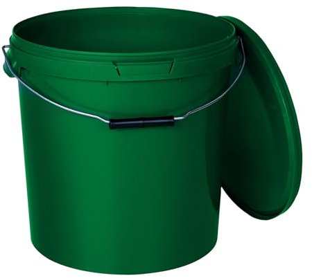 BenBow Cubo con Tapa de 30 l, Verde, 5 x 30 litros - Apto para Alimentos Estable hermético antigoteo Inodoro Recipiente de Almacenamiento de plástico con Mango de Metal vacío - para Uso doméstico