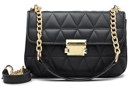 Bcenoilua Umhängetasche Damen PU Leder Crossbody mit Kette Elegant Trendy Quadratische Umhängetasche Geldbörse für Geschenk Reise Täglich Arbeit Schwarz HS