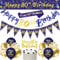 Navy Blue Gold 80th Birthday Party Decorations - Happy Birthday Banner, Triangle Flag Banner, Confetti Latex Balloons