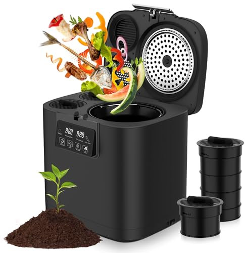 POWIFY Electric Compost Bin Kitchen 4L Capacity Composter Bins Outdoor Indoor with Tri-Blade, Smart Waste Dispenser Countertop Compost Machine with Lid Auto-Cleaning Cycle Odorless