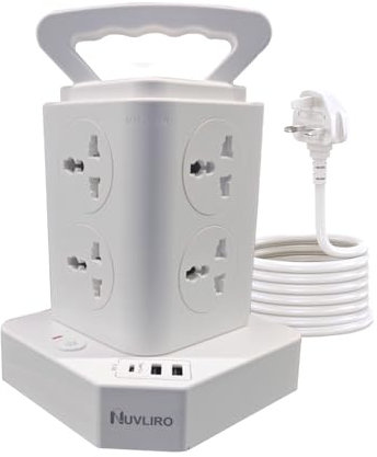 NUVLIRO 10M Extension Cable – Tower Extension Lead with 8 AC Outlets & 3 USB Ports – Surge Protected Multi Plug for Home, Office, Desk, Bedroom, Outdoor Use