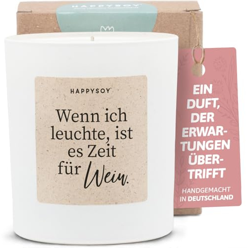 Geschenke für Weinliebhaber - Duftkerze mit Spruch - Glückslicht, Dankeschön, Witzig, nachhaltig - Handgemachte Kerze - Sojawachs - Weiß