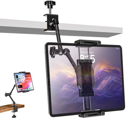 YOOZ Schreibtisch-Küchen-Tablet-Halterung [geeignet für Tischplatte und Schrank] Verstellbarer Metallarm Schrank Tablet-Halterung Ständer für iPad Pro 12.9 Air Mini, Galaxy Tab Ultra, Switch, 6-14,6
