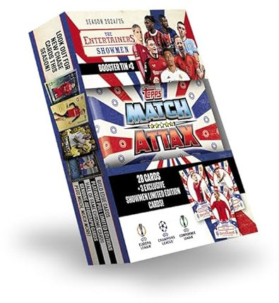 Topps Match Attax 24/25 - Booster Tin - Showmen - enthält 28 Match Attax Karten Plus 3 Exklusive 'Showmen' LE's - Leroy Sane, Alejandro Garnacho und Rodrygo!