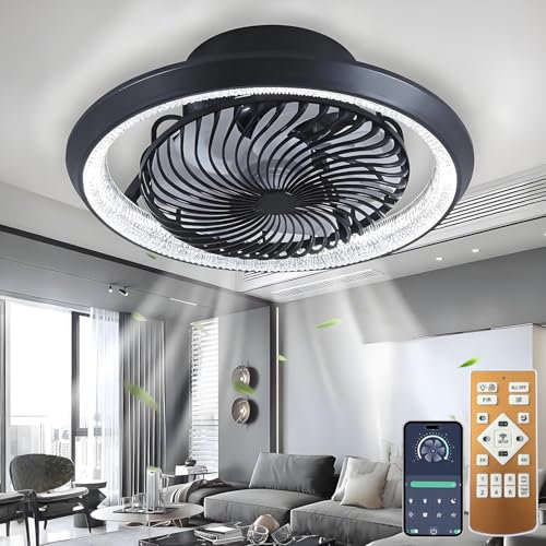 TJSC Ventilateur de Plafond Silencieux Avec Lumière, Plafonnier Rotatif à 360°, 72W Dimmable Lampe Avec Télécommande et APP, LED Pour Salon, Chambre, Noir#2