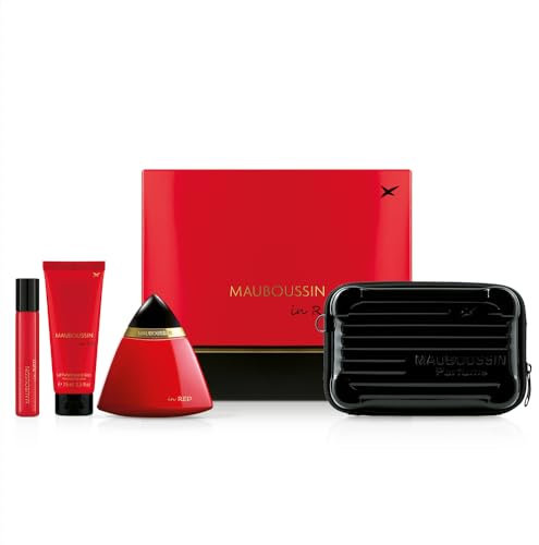 Mauboussin - Cofanetto Prestige 2024 in rosso: Eau de Parfum 100ml, Latte Corpo 75ml, Travel Spray 20ml & Borsa a tracolla