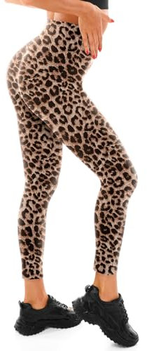 Walifrey Leggings Damen, High Waist Leggings für Damen Opak Leopard Leggings für Sport Gym Yoga LXL