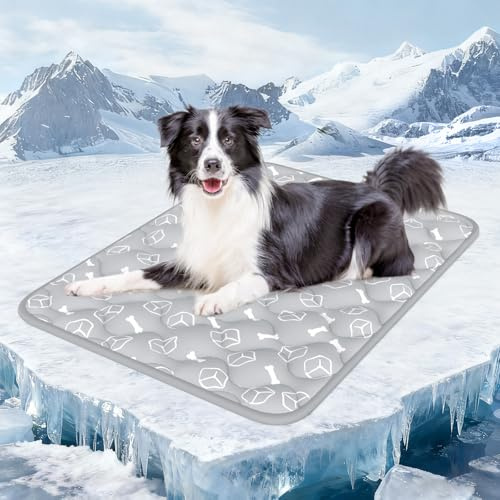 Rywell Kühlmatte Hund, Arc-Chill-Gewebe, 2cm Dick, 110x80 cm, Grau | Wasserdicht, für große hunde, ideal für sommer und reise, extra dick