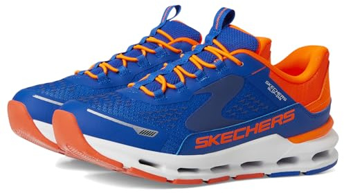 Skechers Jungen Glide-Step Plus Vista-Lane Trainer, Blue Synthetic/Textile/Orange Trim, 32 EU