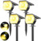Lot de 4 Lampe Solaire Exterieur, 3 Modes Spot Solaire Exterieur Jardin, Fonction 2 en 1 et IP67 Étanche, 800lm 3000K Super Brillante lumiere solaire Pour Arbre, Cour, Allée, Chemin, Warm