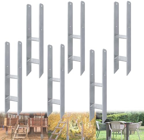 QEENTOE 6 Stück H-Pfostenträger H-Anker - 101x600mm Rostfreier Stahl mit Pulverbeschichtung | Wetterfeste H-Anker für Zaun & Terrassendach | 5mm starkes Pfostenanker-Set für den Außenbereich