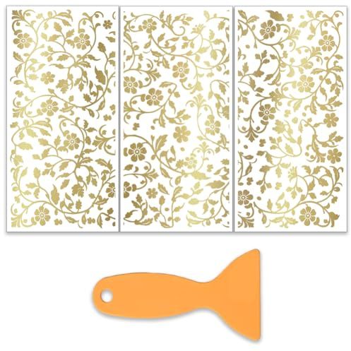 OLYCRAFT 3 Stück/Set Golden Vines Rub On Transfers Für Möbel Und Handwerk 15x30cm Florale Möbelaufkleber Transferaufkleber Zum Aufreiben Mit 1 Teiligem Schaber Für Scrapbook Fenster Heimdekoration