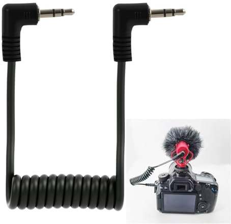 kwinfei 3.5mm Microphone Cable Coiled Male to Male Audio Patch Lead Right Angle Jack Cord for Camera Recorder Mic Connection for Vlogging, YouTube, Interviews, Video Recording