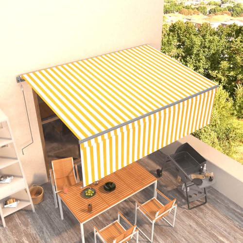 Automatische Elektrische Gelenkarm-Markise 4x3m, Einziehbar, UV- & Wasserbeständig für Terrasse, Balkon, Garten, Anthrazit-Gelb/Weiß