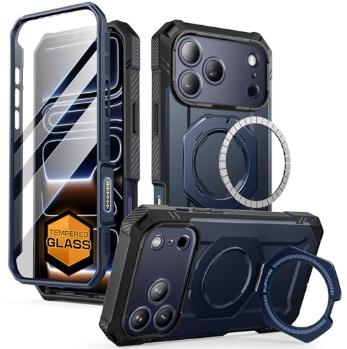 SUPCASE for iPhone 17 Pro Case with Tempered Glass Screen Protector, [Camera Control Cover] [Compatible with MagSafe] [Built-in Kickstand] Full-Body Heavy Duty Magnetic Phone Case (Azure) | Camera Control Cover, Compatible with MagSafe, Built-in Kickstand, Anti-Slip Grip, Full-Body Magnetic Phone Case, UBGrip Pro