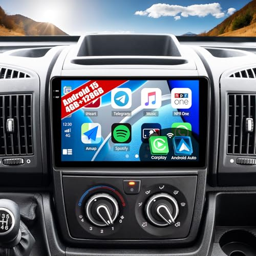 Android15, 4G+128G GOHHDL Autoradio für FIAT Ducato 3/Peugeot Boxer 2/Citroen Jumper 2 2011-2022 Carplay Android Auto, 9 Zoll Autoradio 2Din mit GPS WLAN Bluetooth FM/RDS EQ SWC Rückfahrkamera&Mic