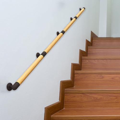 Gaommini Außentreppengeländer aus Massivholz, Treppenhandlauf für Innenräume, Haus, Garten, Korridor, Lofts, Terrassendielen, Handläufe mit schmiedeeiserner Halterung, 30 cm ~ 600 cm(330cm)