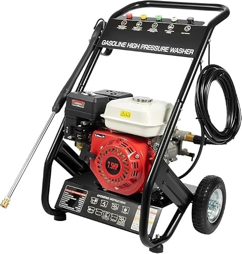 MEHOOSPVN 7.5HP Idropulitrice a Benzina 4 Tempi Monocilindrico Raffreddato ad Aria per Casa e Auto per Lievi Smaltimenti su Biciclette, Recinzioni da Giardino, Motociclette Con Pistola e Tubo ad Alta