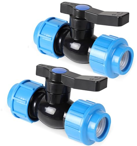 SWAWIS 2 Stück Kugelhahn Absperrventil für PE-Rohr PE Rohr 25mm | Verschraubung für PE Rohr 25mm PP-Fitting Verschraubung Verlegerohr Verbinder