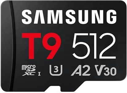 Samsung T9 microSD Memory Card, 512 GB, MB-MH512T/WW | Memory Card for Drones, Action Cameras and 360°, FullHD, 4K UHD, Read 200MB/s, Write 130MB/s, MB-MH512T/WW