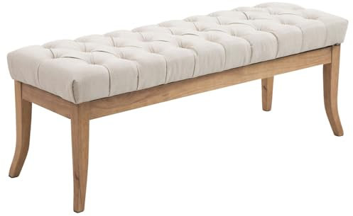 CLP Sitzbank Ramses mit hochwertiger Polsterung und Stoffbezug I Bank mit antik-Hellen Holzbeinen I Holzbank mit Einer Sitzhöhe von: 46 cm, Farbe:Creme, Größe:120 cm