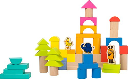 small foot 10497 Sendung mit der Maus Holzbausteine mit farbenfrohen Motiven, Bedruckte Bauklötze, Elefant und Ente, in praktischer Aufbewahrungsmöglichkeit