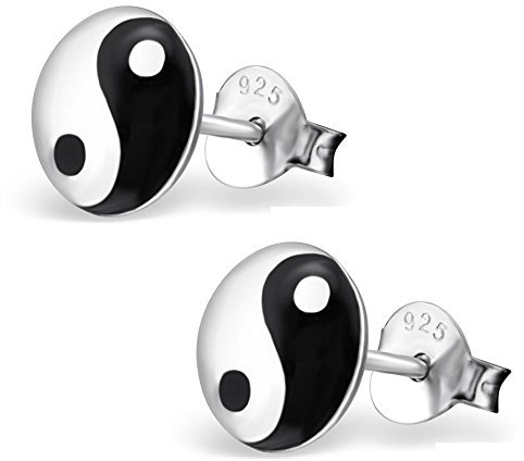 Bungsa Damen-Ohrstecker YIN & YANG aus STERLING SILBER 925 - hübsches Ohrringe Set mit YIN & YANG SYMBOL für Damen & Herren - 1 Paar silberne Ohrringe zum Stecken - edler Ohrschmuck YIN & YANG