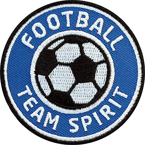 2 x Fussball Patch 60 mm gestickt gelb/Football Team Spirit/Applikation Aufbügler Aufnäher Bügelbild/Team Dress Trikot Shirt Short Cap Tasche Fußball Mannschaft Verein Fan (Blau)