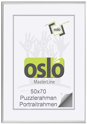 Oslo MasterLine Bilderrahmen 50 x 70 silber glänzend Aluminium Echtglas schmal Portraitrahmen Puzzlerahmen Alu