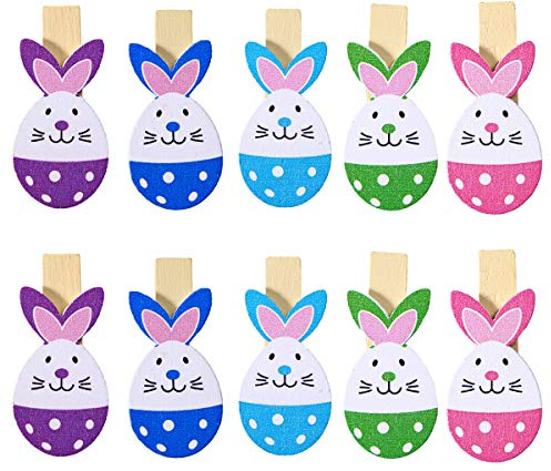 Amosfun 50 Stück Hase Fotoclips Bunte Eier Holz Foto-Clips Multifunktions-Wäscheklammern Fotoklammern Papierklammern Basteln Clips für Ostern Party Dekorationen (zufällige Farbe)