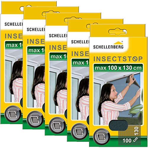 Schellenberg 5er Spar Pack Fliegengitter für Fenster 100 x 130 cm anthrazit, einfache Montage ohne Bohren, inklusive Befestigungsband