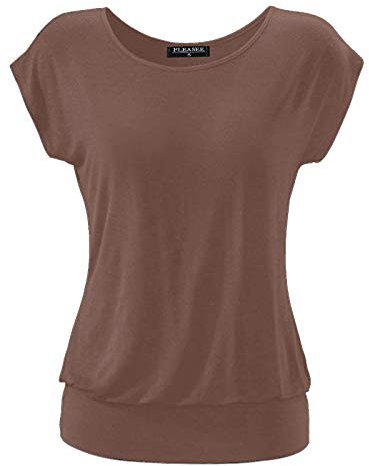 Fleasee Damen T-Shirt Kurz Ärmel Bluse Stretch Lässig Tunika Allover Druck Oberteile Top M Taupe