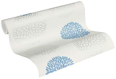 A.S. Création papier peint intissé Blooming papier peint fleuri 10,05 m x 0,53 m métallisé bleu gris 372642 37264-2