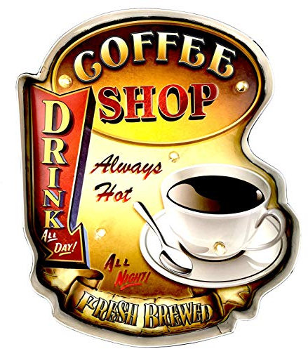 Cartel Retro Luminoso Café Cafeteria Restaurante Bar Vintage Letrero Metálico de Artesanía Accesorios para Decoración Hogar de los Años 50 (Coffee Shop Always Hot)
