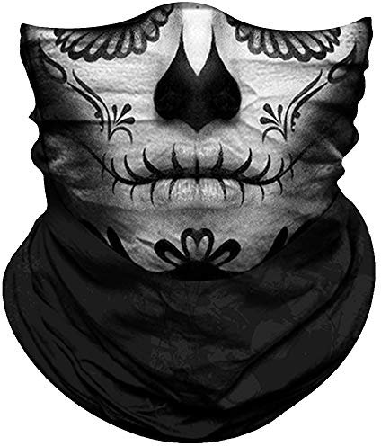 Obacle Demi-masque tête de mort pour protection contre la poussière, le vent, le soleil - Tube 3D sans couture - Pour homme et femme - Durable, fin et respirant - Masque squelette pour moto - Tête de
