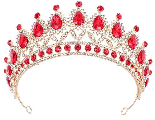 Minkissy Barock Krone Vintage Kristall Strass Braut Krone Und Tiara Prinzessin Königin Barock Stirnband Haarschmuck für Geburtstag Hochzeit Festzug Abschlussball (Rot)
