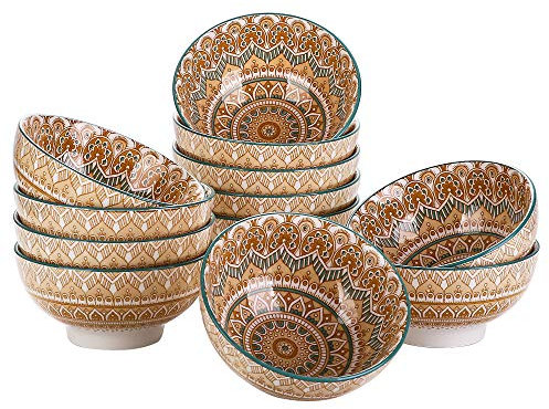 Tafelservice Müslischalen Porzellan, vancasso MANDALA Serie 12 teiliges Schalen Set, Müslischüssel, Müsli Schale, Dessertschale, Eisschale, böhmischer Stil, 650 ml