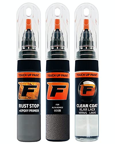 FIRANTO Kit Riparazione Vernice Auto per Alfa Romeo 035B Grigio Vesuvio - Set 3in1 Rimuovi Graffi con Primer 15ml, Pennarello Ritocchi e Lucidante