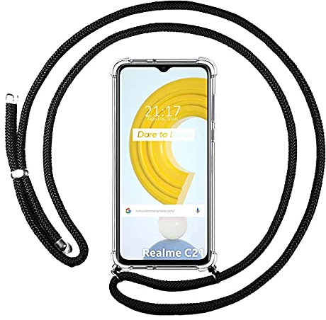Tumundosmartphone Funda Colgante Transparente para Realme C21 con Cordon Negro