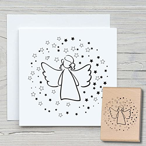 NEWSTAMPS Stempel Sternenengel Motivstempel aus Holz & Gummi zum Karten und Geschenke basteln, Holzstempel für Weihnachten, Weihnachtskarte, Advent, Scrapbook, Textilstempel, Deko, Freunde