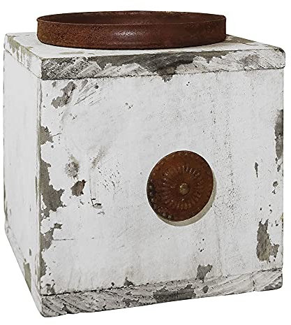 Kerzenhalter Schublade Vintage Holz Weiß patiniert Kerzenständer Nostalgie 11cm