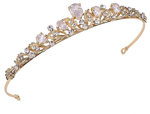 Braut Tiara, Hochzeit Diadem, Krone Kristalle Tiara, Frauen Kristall Krone, Kristalle Prinzessin Krone, Für Hochzeit, Brautjungfer, Abschlussball, Königliche Kopfbedeckung, Kaliber 15cm (Gold)
