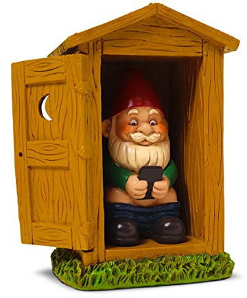 Kwirkworks Gartenzwerg im Outhouse-WC, 22,9 cm, lustige Rasenstatue für Outdoor-Dekoration, langlebiges Allwetter-Harz-Hof-Ornament, einzigartiges Einweihungsgeschenk und Gag-Geschenk