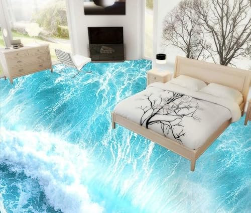 Pvc-Bodenbelag-Rolle Pvc-Selbstklebende Benutzerdefinierte Vinyl-Bodenrollen-Tapete Strandwellen 3D-Bodenbelag-Tapeten Für Wohnzimmer Pvc-Selbstklebende Tapete,300X210Cm Fototapete Tapete Landschaft