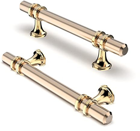 FURNIWARE 10 Stück Möbelgriff, 96mm Bohrlochabstand Möbelgriffe Schrankgriffe Küche Kabinett Griff Verwendet für Türgriff der Badezimmertür Kleiderschrank,Gold + Oxidiertes Glanzgold