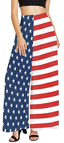 Belidome Hose mit weitem Bein für Damen, Sommer, Chiffon, knöchellange Hose, usa-flagge, XXXXXXL