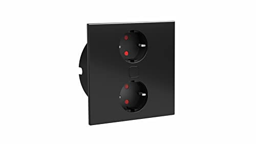 Einbausteckdose mit USB C +A ø 118mm Duplex-R - Steckdose mit elektrischer Abdeckung per Knopfdruck, Edelstahl schwarz 230V